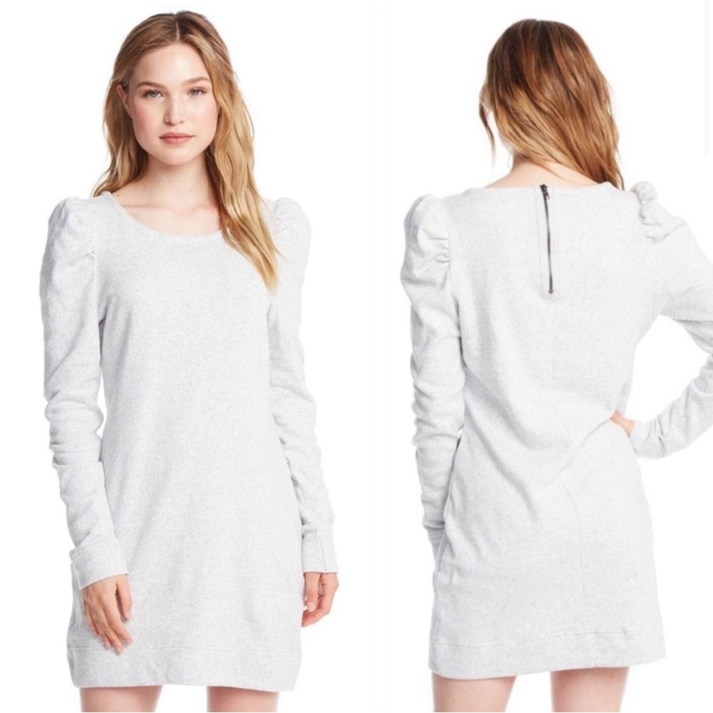 Chaser NWT Cotton Fleece Puff Sleeve Back Zip Dress